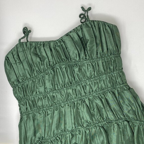 Jonathan Simkhai Stefanie Taffeta Pleated Emerald Gown 2 - Picture 8 of 11
